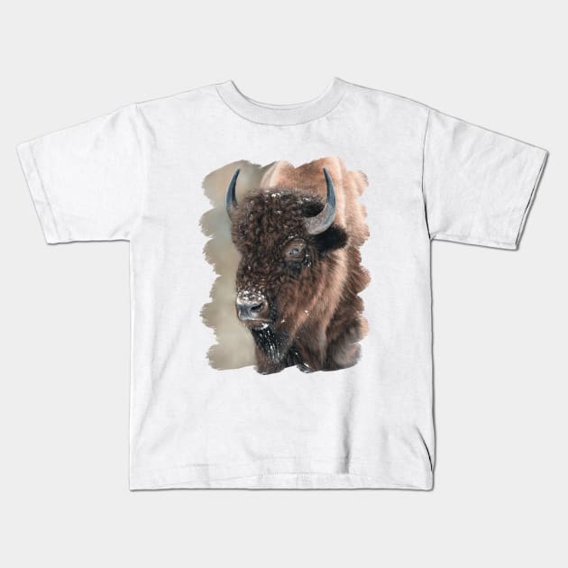 American Bison Portrait Kids T-Shirt by rachelstribbling